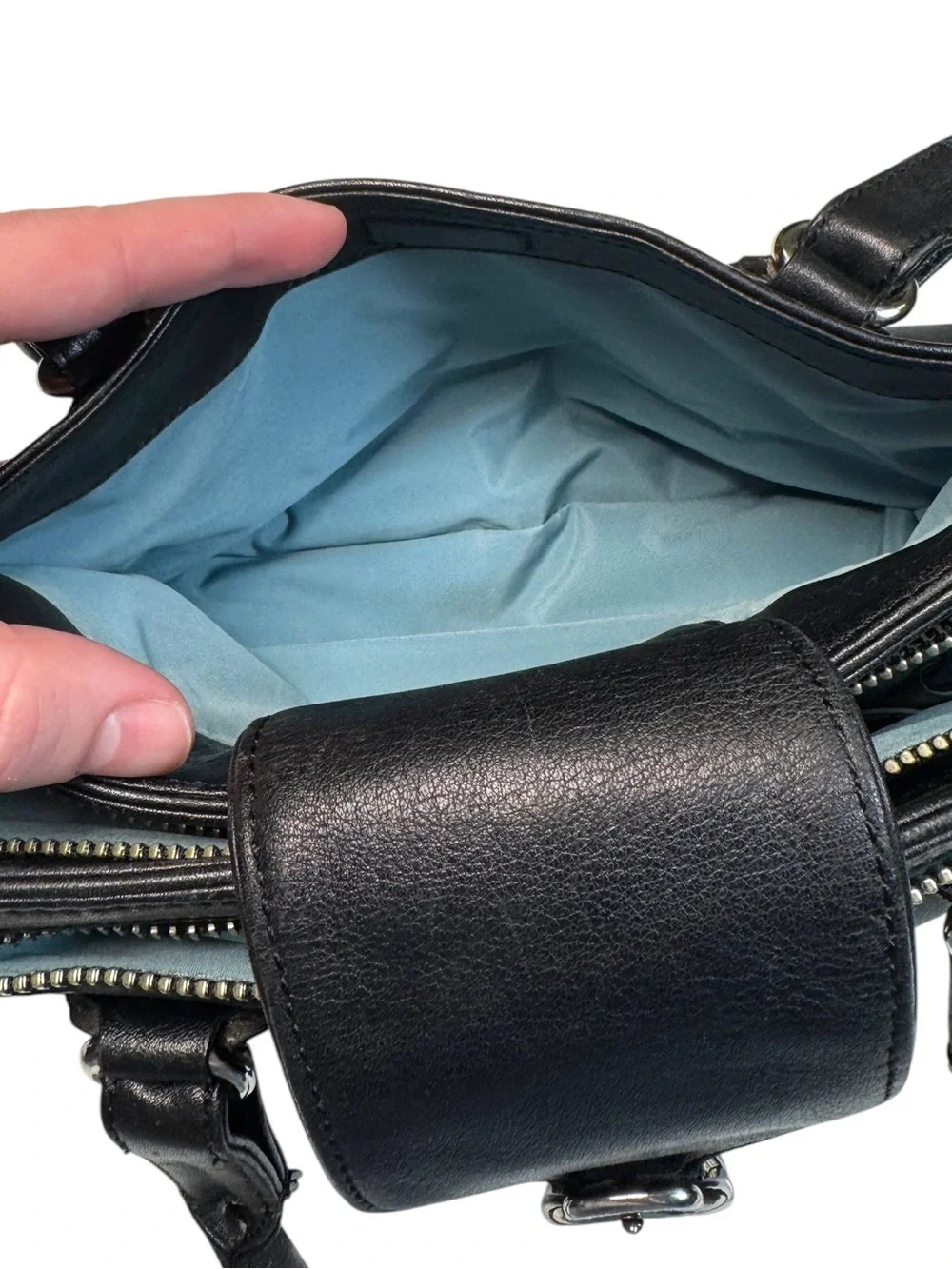 Vintage Y2K Cole Haan Alexa F04 Black Leather Satchel Shoulder Bag Silver Buckle